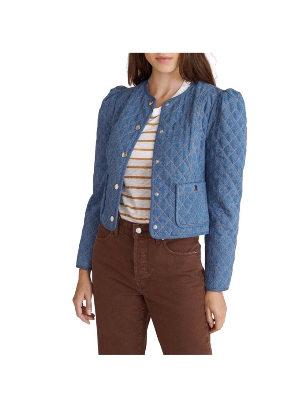 Veronica Beard Jeans Camilla Quilted Denim Jacket Size Large NWOT